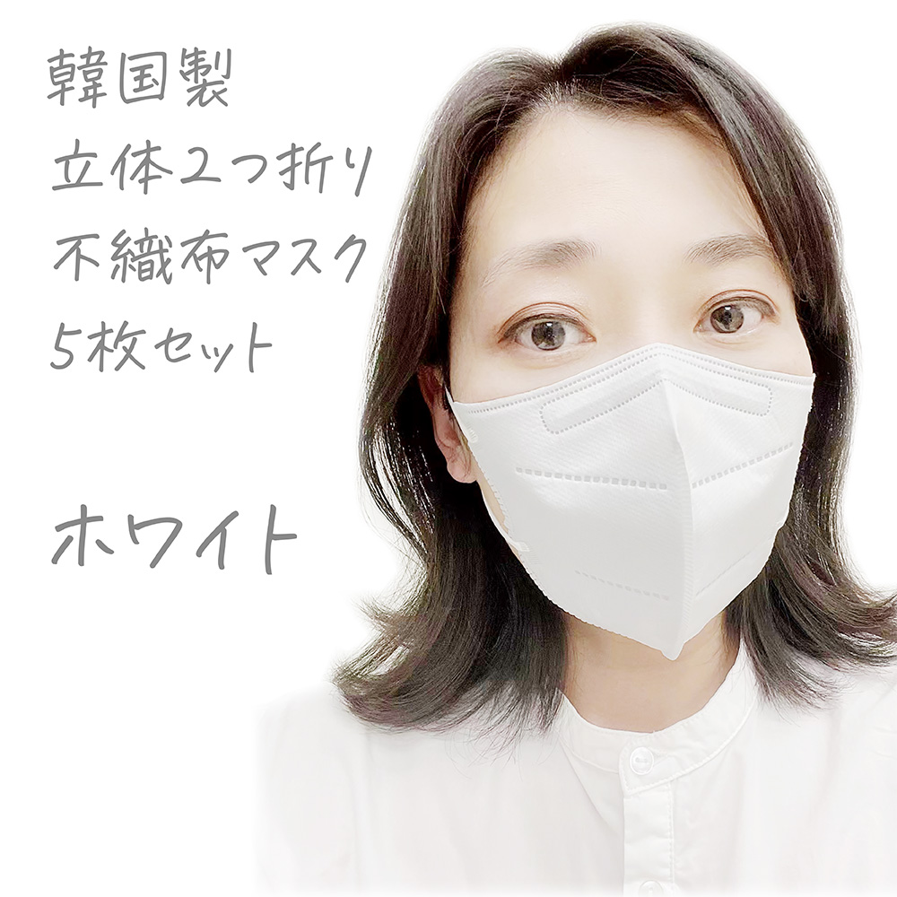 韓国製 立体２つ折り 不織布マスク 5枚セット ホワイト